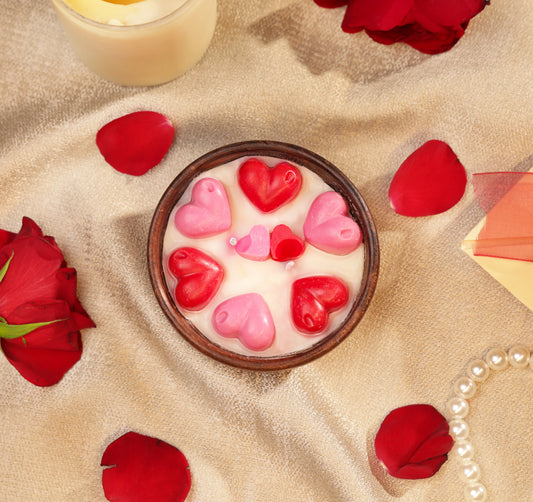 Hearts Wood Bowl Candle