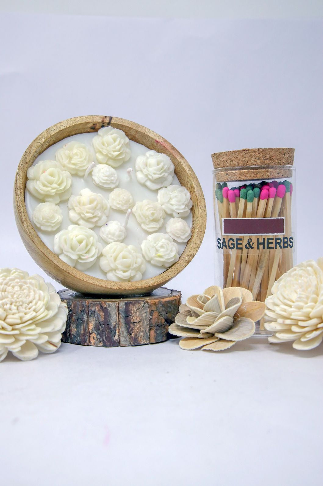 Aroma White Wax Flowers Candle With XL Matchsticks