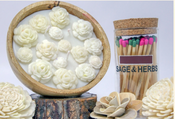 Aroma White Wax Flowers Candle With XL Matchsticks
