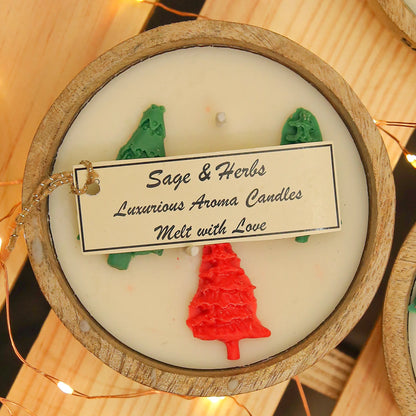 Wood Bowl Xmas Candle Set Of 2