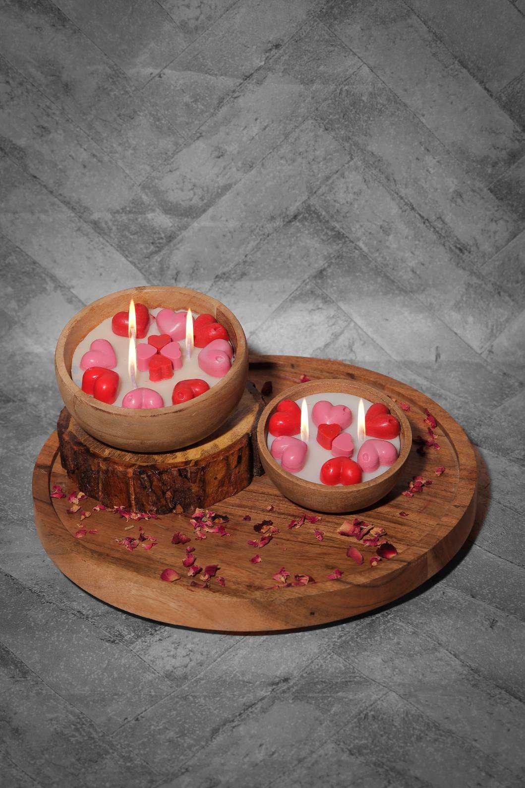 Wood Bowl Valentines Heart Candle