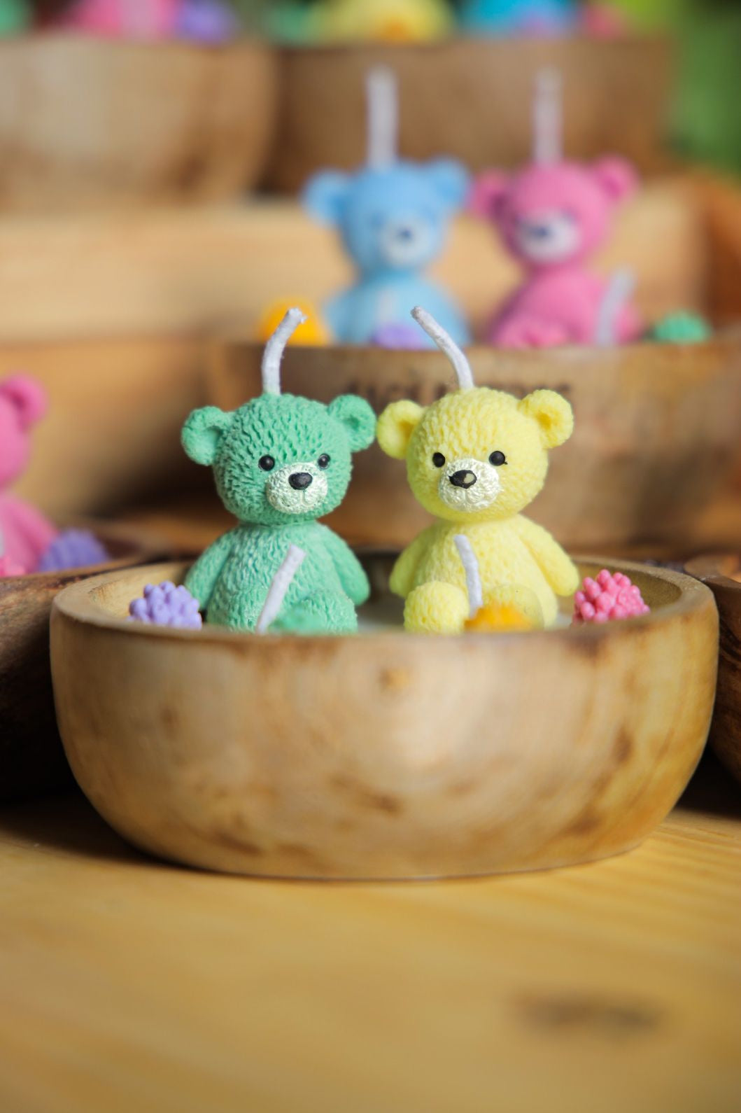 Wood Bowl Teddy Candle