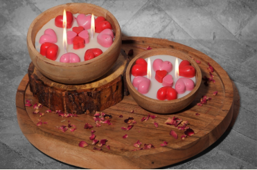 Wood Bowl Valentines Heart Candle